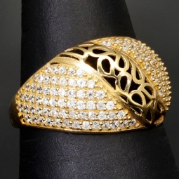 Kunstvoll designter Ring für Damen aus hochwertigem Gold (14K 585 Gelbgold) besetzt mit vielen fein gefassten, funkelnden Zirkonia RG ca. 55