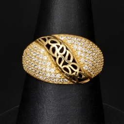 Kunstvoll designter Ring für Damen aus hochwertigem Gold (14K 585 Gelbgold) besetzt mit vielen fein gefassten, funkelnden Zirkonia RG ca. 55