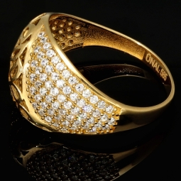 Kunstvoll designter Ring für Damen aus hochwertigem Gold (14K 585 Gelbgold) besetzt mit vielen fein gefassten, funkelnden Zirkonia RG ca. 55
