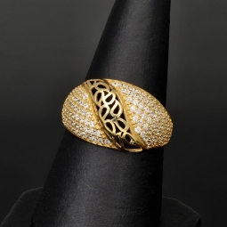 Kunstvoll designter Ring für Damen aus hochwertigem Gold (14K 585 Gelbgold) besetzt mit vielen fein gefassten, funkelnden Zirkonia RG ca. 55