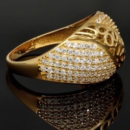 Kunstvoll designter Ring für Damen aus hochwertigem Gold (14K 585 Gelbgold) besetzt mit vielen fein gefassten, funkelnden Zirkonia RG ca. 55