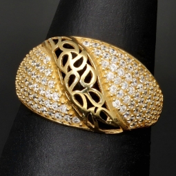 Kunstvoll designter Ring für Damen aus hochwertigem Gold (14K 585 Gelbgold) besetzt mit vielen fein gefassten, funkelnden Zirkonia RG ca. 55