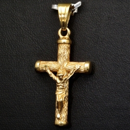 Hochwertig gearbeiteter Jesus Christus Kreuz-Anhänger mit filigranen Details aus edlem 14k / 585 Gold (Gelbgold)