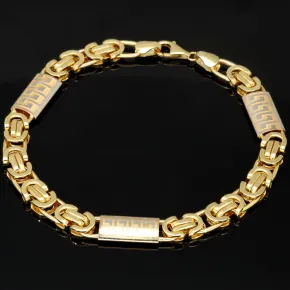 Exklusives Königsarmband in stilvollem Design aus funkelndem Bicolor Gold 585 14k Gelbgold und Greco-Elementen in Weißgold, 7mm, 22,3cm