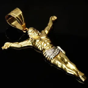 Hochwertiger Jesus Christus Anhänger aus funkelndem Bicolor Gold (Gelbgold und Weißgold) mit Zirkoniabesatz