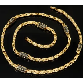 Außergewöhnliche Königskette aus 585er Gelbgold 14K mit schwarzem Zirkoniabesatz – 60cm Länge , 4,5mm Breite