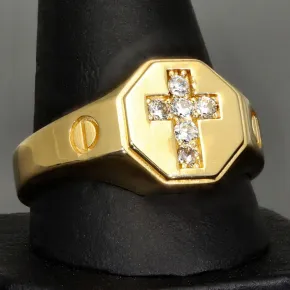 Edler Siegelring mit Kreuzmotiv und funkelnden Zirkonia aus 585er 14 Karat Gelbgold (Ringgröße ca. 65)