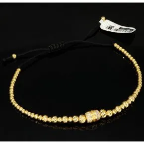 Exquisites Zug-Armband in edlem Design mit vielen Goldperlen aus hochwertigem 585 14K verziert mit Zirkoniabesatz - längenverstellbar