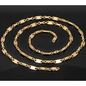 Zeitlose Plättchenkette, Steigbügelkette aus funkelndem, hochglanzpoliertem 585er (14k) Gold - ca. 65 cm, 4,5 mm