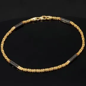Stilvolles Königsarmband aus edlem 14K 585 Gold mit funkelndem, schwarzen Zirkoniabesatz in ca. 22 cm Länge