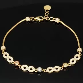 Trendiges Infinity-Armband aus funkelndem 585 14K Gold - Längenverstellbar ca. 17,5 - 19,5 cm mit eingearbeiteten Goldkügelchen in Tricolor (Gelbgold, Weißgold und Roségold)