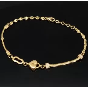 Herz-Armband aus Gold mit verschiedenen Kettenstilen, Charms und Zirkonia besetzten Elementen aus 14K 585 Gelbgold – ca. 19,5-21 cm - längenverstellbar