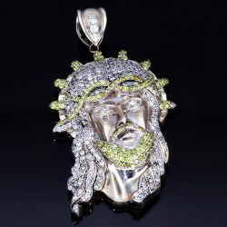 Riesiger und massiver Jesus - Anhänger aus Sterling Silber 925 mit Zirkonia  (geeignet für Halsketten bis zu 8mm Breite)