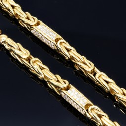 Bling-Bling-Königskette mit Zirkoniabesatz aus 585er Gelbgold (14k)- 65cm lang, 4,5 mm breit, 27g