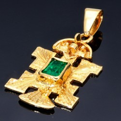 Präkolumbianisches Motiv aus der Tolima Kultur als 18k-Goldanhänger mit einem grasgrünen Smaragd (ca. 0,25ct.)