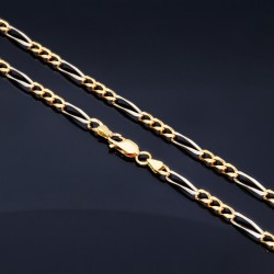 Designer Schmuckset - massive Figaro-Goldkette und Figaro-Armband in 750er Weiß- und Gelbgold (48g, 18k, bicolor)