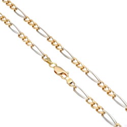 Designer Schmuckset - massive Figaro-Goldkette und Figaro-Armband in 750er Weiß- und Gelbgold (48g, 18k, bicolor)
