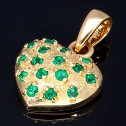 Goldanhänger in Herzform für Damen mit kleinen runden Smaragden aus 18k 750er Gelbgold