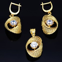 Edles Schmuck Set -  Ohrringe und Anhänger mit Zirkonia 585 14K Echt Gold NEU
