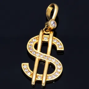 Feiner Anhänger 585 14K GOLD US Dollar $ Zirkoniabesatz Anhänger