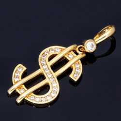 Feiner Anhänger 585 14K GOLD US Dollar $ Zirkoniabesatz Anhänger