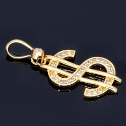 Feiner Anhänger 585 14K GOLD US Dollar $ Zirkoniabesatz Anhänger