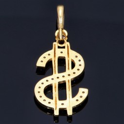 Feiner Anhänger 585 14K GOLD US Dollar $ Zirkoniabesatz Anhänger