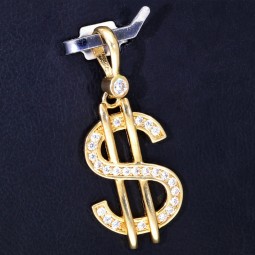 Feiner Anhänger 585 14K GOLD US Dollar $ Zirkoniabesatz Anhänger