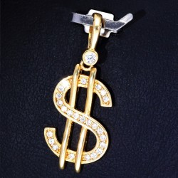 Feiner Anhänger 585 14K GOLD US Dollar $ Zirkoniabesatz Anhänger