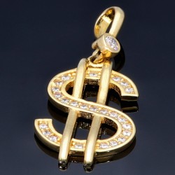 Feiner Anhänger 585 14K GOLD US Dollar $ Zirkoniabesatz Anhänger