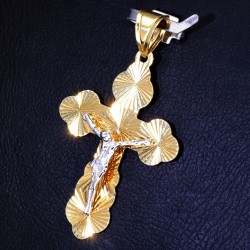 hübscher filigran verzierter Kreuzanhänger aus Gold aus 14k (585er) Gelbgold und Weißgold (bicolor)