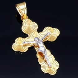 hübscher filigran verzierter Kreuzanhänger aus Gold aus 14k (585er) Gelbgold und Weißgold (bicolor)
