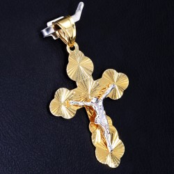 hübscher filigran verzierter Kreuzanhänger aus Gold aus 14k (585er) Gelbgold und Weißgold (bicolor)