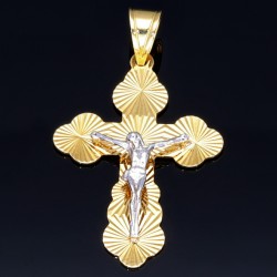 hübscher filigran verzierter Kreuzanhänger aus Gold aus 14k (585er) Gelbgold und Weißgold (bicolor)