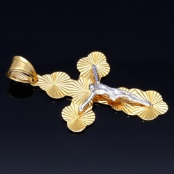 hübscher filigran verzierter Kreuzanhänger aus Gold aus 14k (585er) Gelbgold und Weißgold (bicolor)