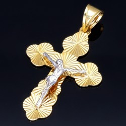 hübscher filigran verzierter Kreuzanhänger aus Gold aus 14k (585er) Gelbgold und Weißgold (bicolor)