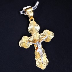 hübscher filigran verzierter Kreuzanhänger aus Gold aus 14k (585er) Gelbgold und Weißgold (bicolor)