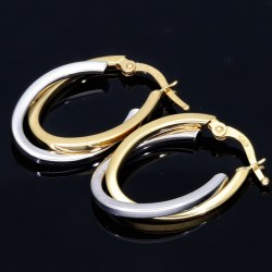 Edle Doppel - Creolen in ovaler Form in 585er (14K) Bicolor (Weiß- und Gelbgold)
