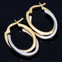 Edle Doppel - Creolen in ovaler Form in 585er (14K) Bicolor (Weiß- und Gelbgold)