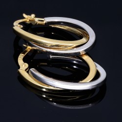 Edle Doppel - Creolen in ovaler Form in 585er (14K) Bicolor (Weiß- und Gelbgold)