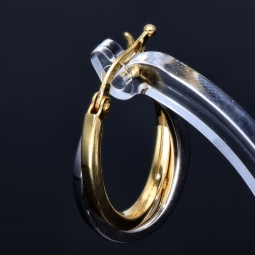 Edle Doppel - Creolen in ovaler Form in 585er (14K) Bicolor (Weiß- und Gelbgold)