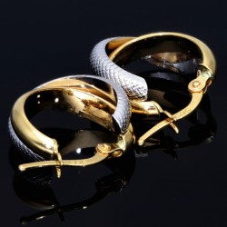 filigran gemusterte Designer Doppel - Creolen in Bicolor Weiß und Gelbgold (585 - 14K)