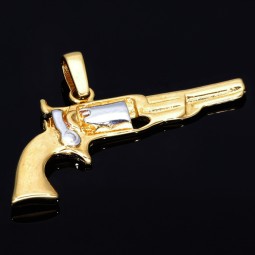 Goldener Colt - Revolver Anhänger in Bicolor 585er 14K Weiß- und Gelbgold