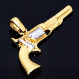 Goldener Colt - Revolver Anhänger in Bicolor 585er 14K Weiß- und Gelbgold