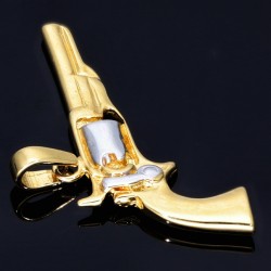 Goldener Colt - Revolver Anhänger in Bicolor 585er 14K Weiß- und Gelbgold