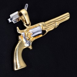 Goldener Colt - Revolver Anhänger in Bicolor 585er 14K Weiß- und Gelbgold