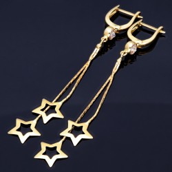 bezaubernde, hängende Sternchen - Ohrringe mit eingefasstem Zirkonia in 585er (14K) Gelbgold