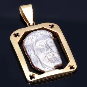 filigraner Jesus - Anhänger in bicolor 14K 585 Weiß- und Gelbgold