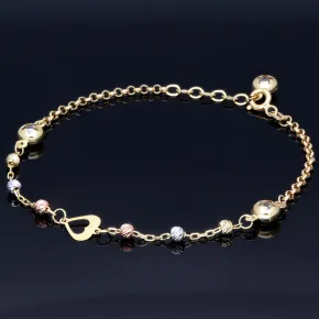 Verspieltes Tricolor Herz - Armband aus 585 14K Gold in (ca. 17 - 19,5 cm Länge verstellbar)