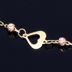 Verspieltes Tricolor Herz - Armband aus 585 14K Gold in (ca. 17 - 19,5 cm Länge verstellbar)